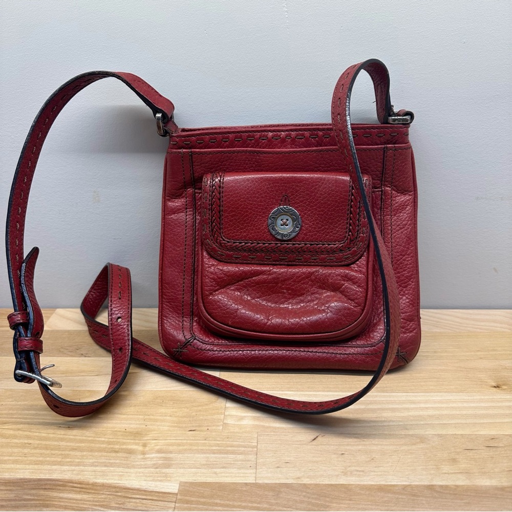 Vintage Brighton Crossbody Hand Stitched Handbag. Red Leather, Silver Hardware.